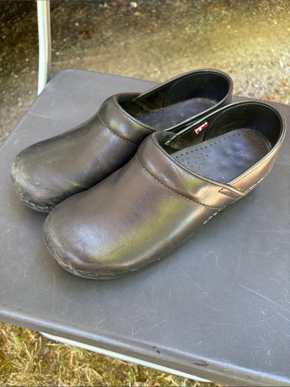 Sanita Black Leather Clogs